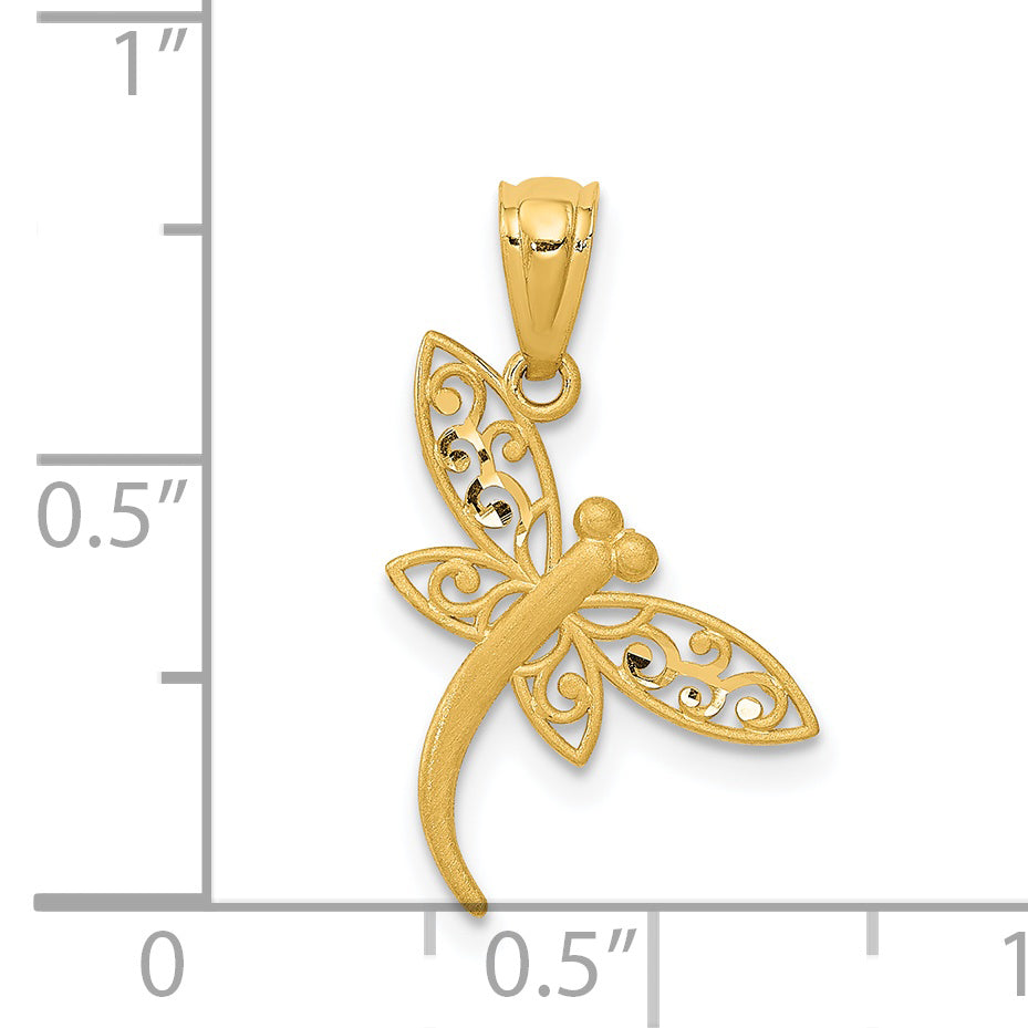 14K Satin Diamond-cut Dragonfly Pendant