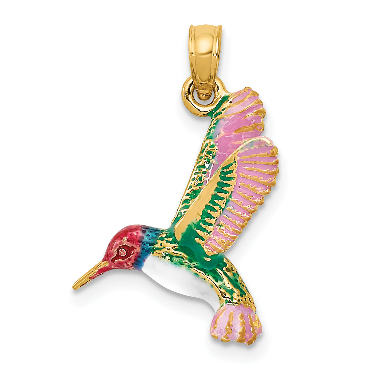 14k Enameled 3D Hummingbird Pendant