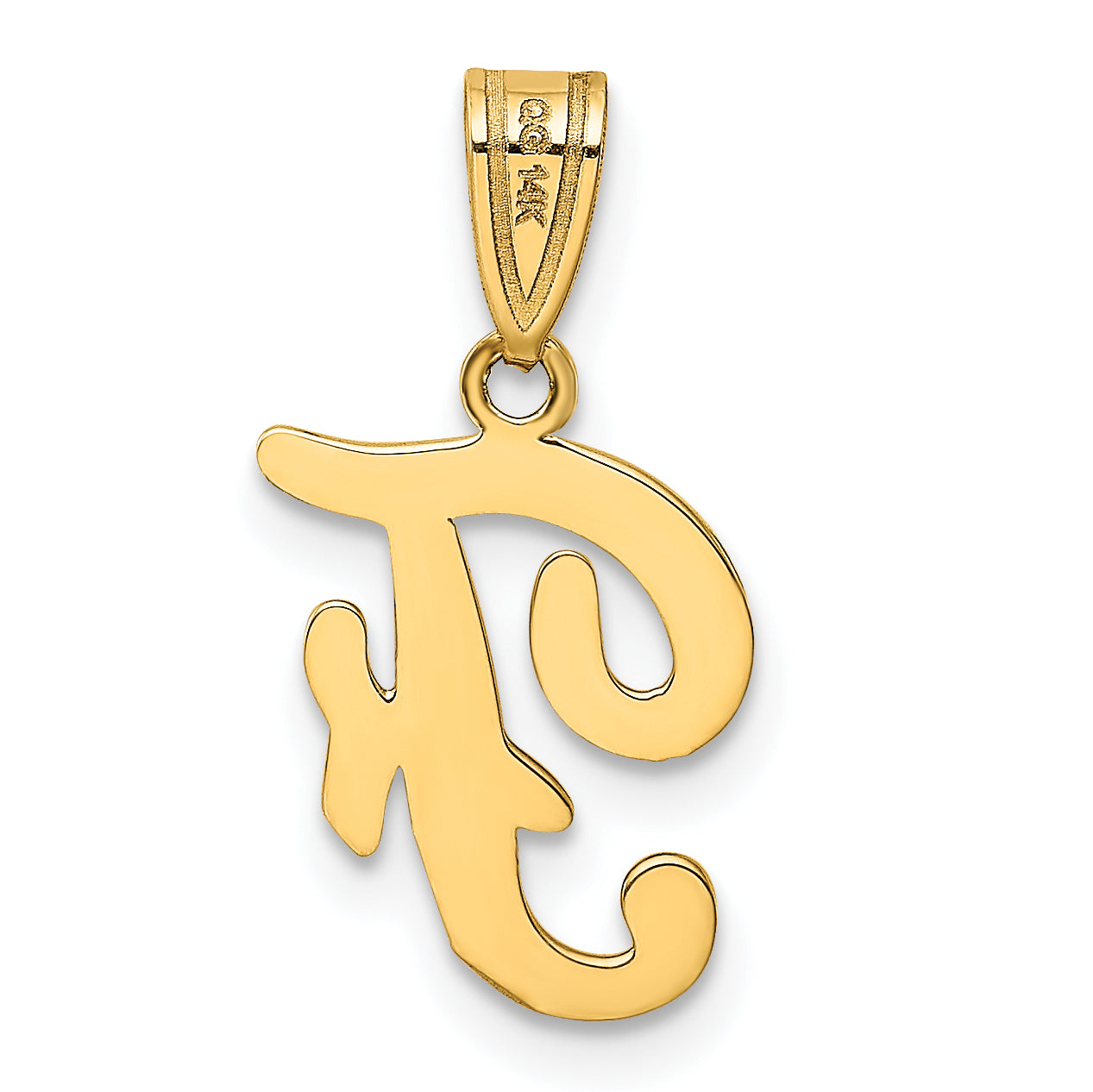 14KY Script Letter F Initial Pendant