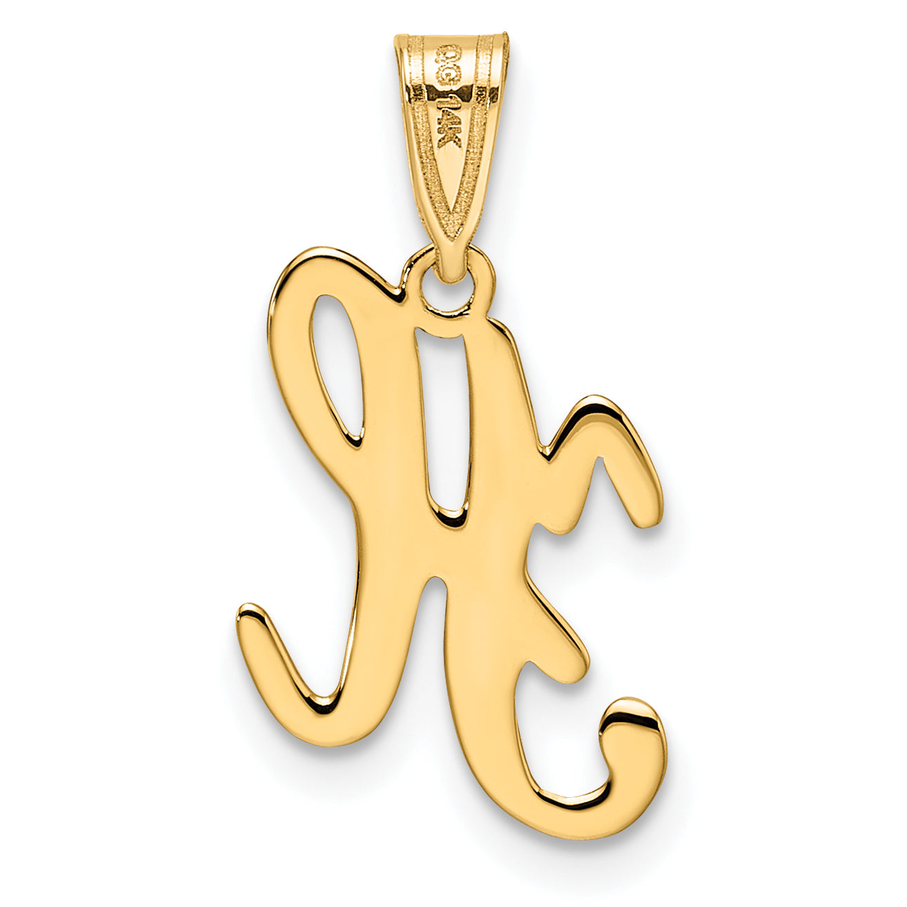 14KY Script Letter H Initial Pendant