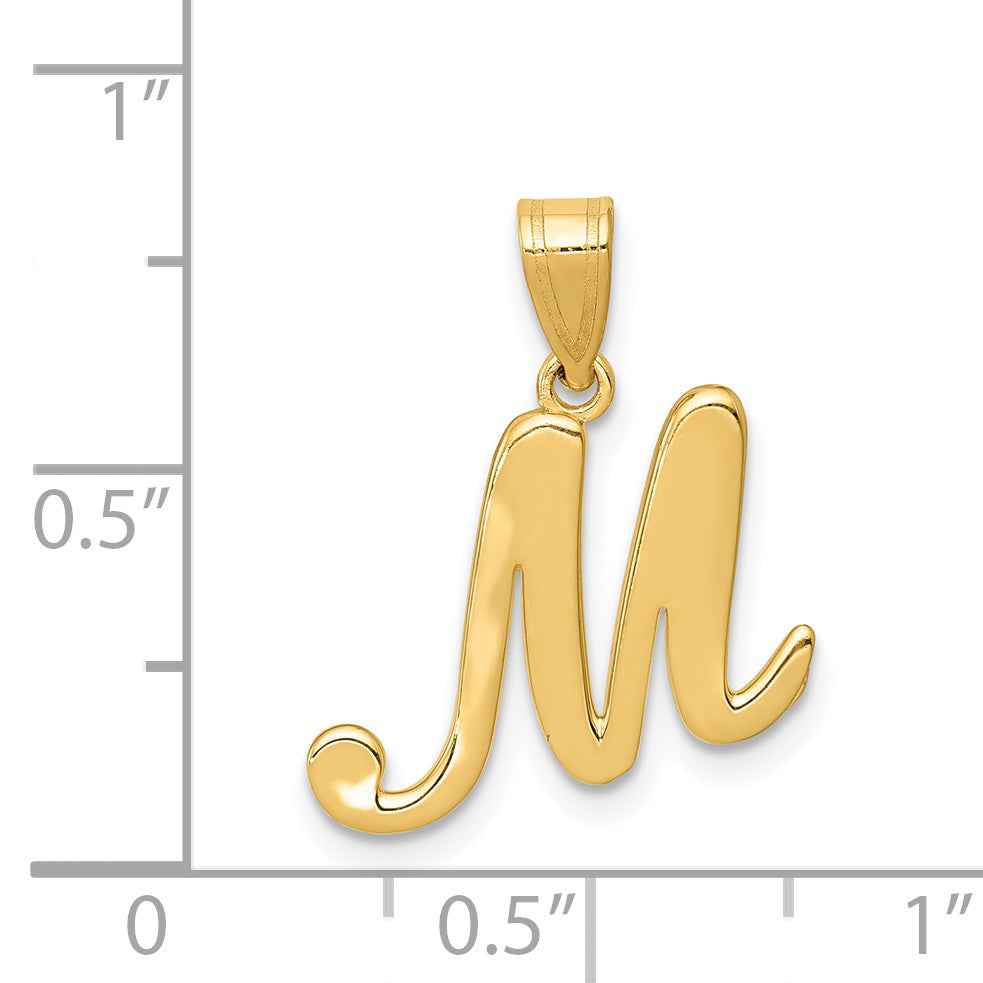 14KY Script Letter M Initial Pendant