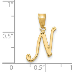 14KY Script Letter N Initial Pendant