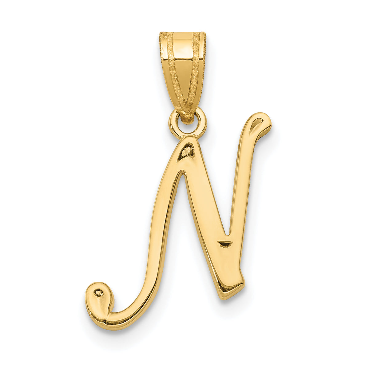 14KY Script Letter N Initial Pendant