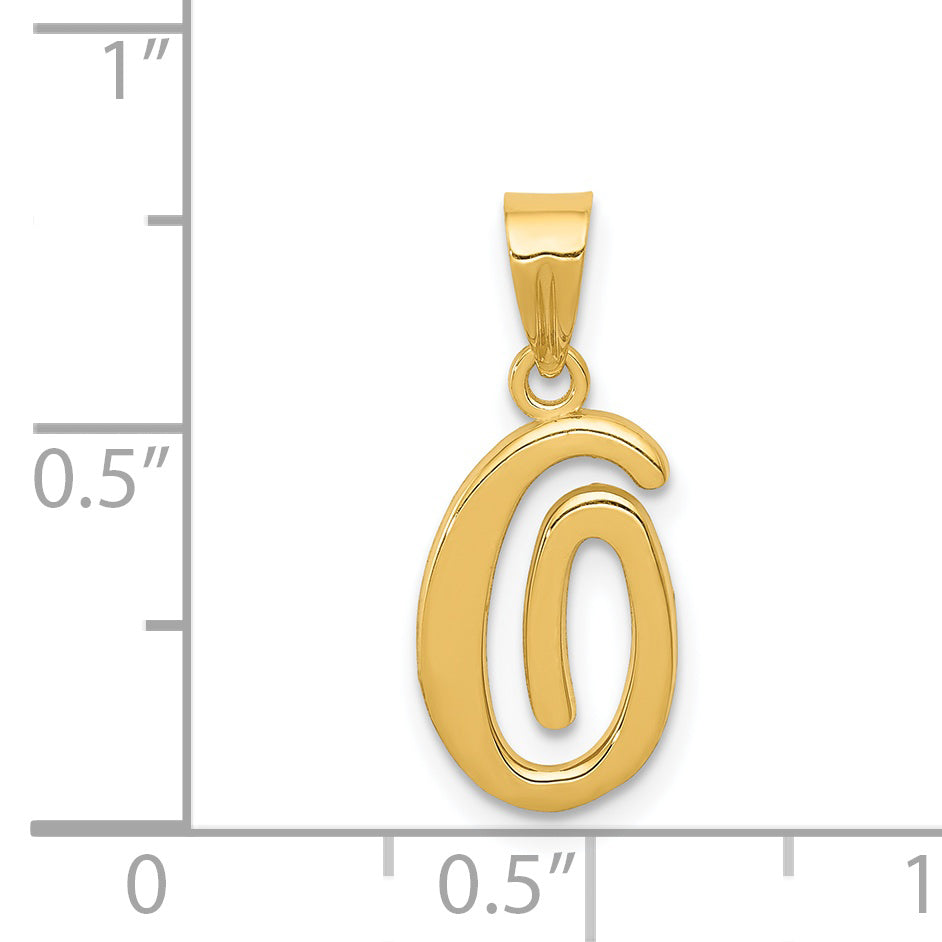 14KY Script Letter O Initial Pendant