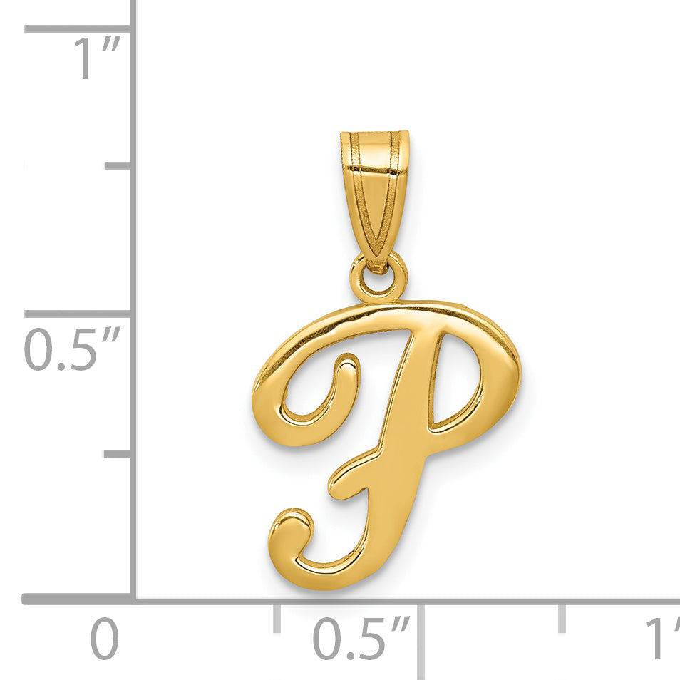 14KY Script Letter P Initial Pendant