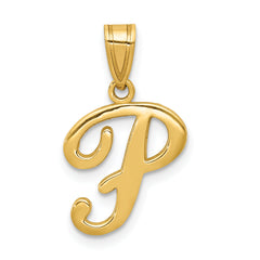 14KY Script Letter P Initial Pendant