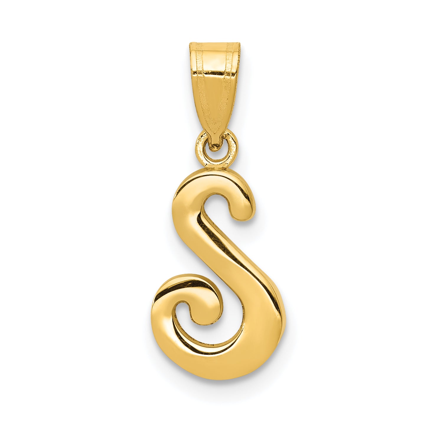 14KY Script Letter S Initial Pendant