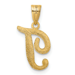 14KY Script Letter T Initial Pendant