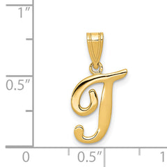 14KY Script Letter T Initial Pendant