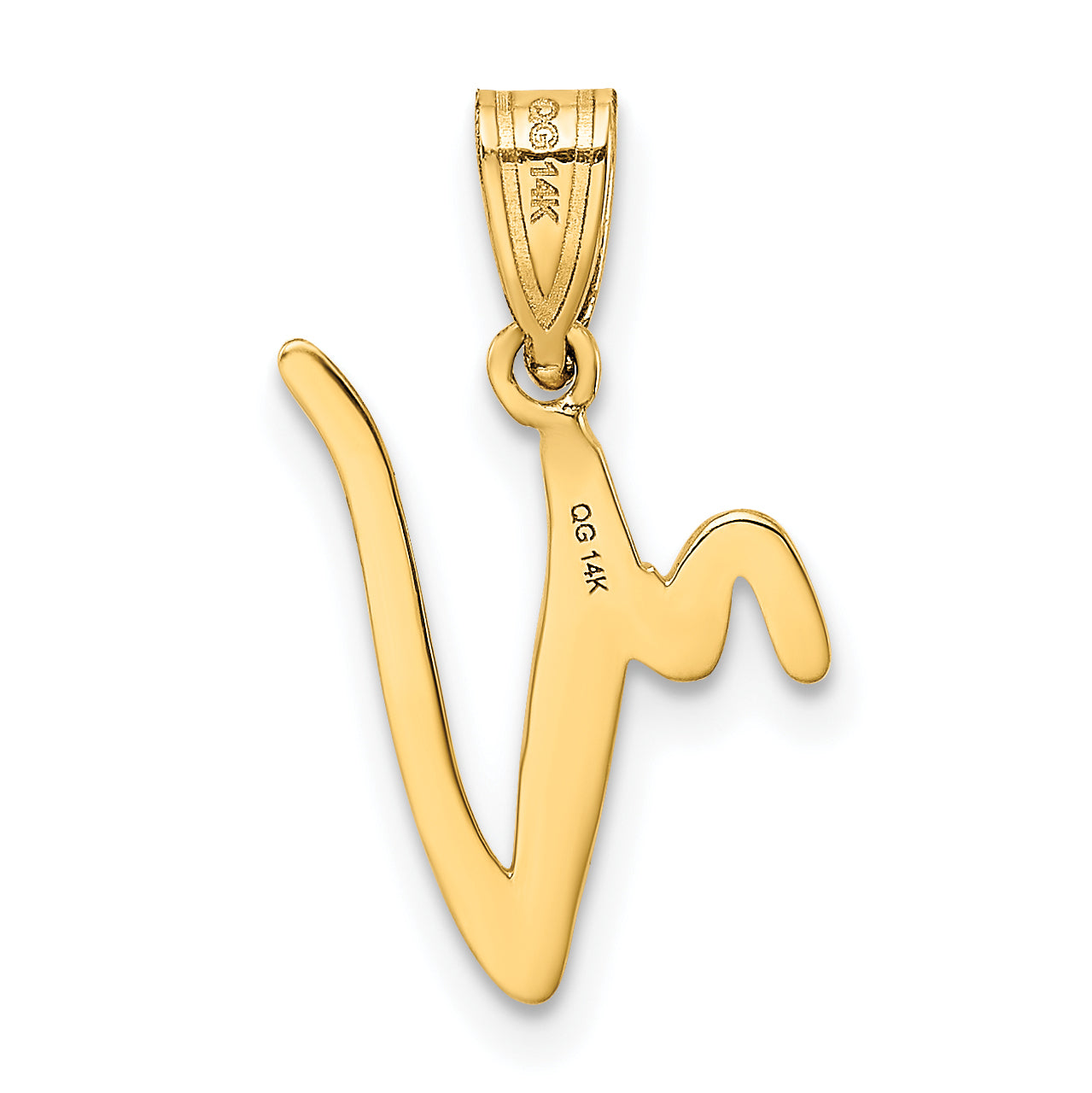 14KY Script Letter V Initial Pendant