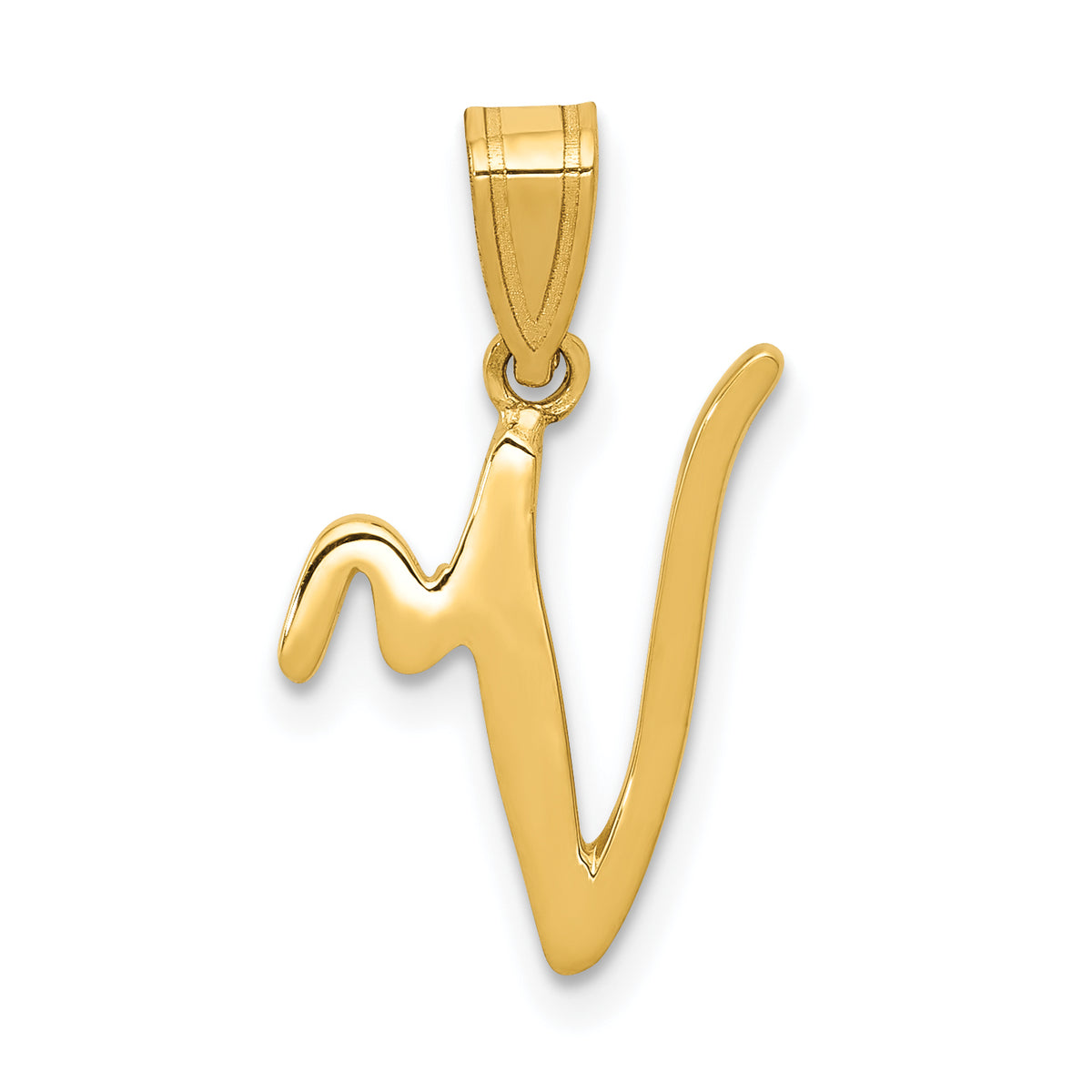 14KY Script Letter V Initial Pendant