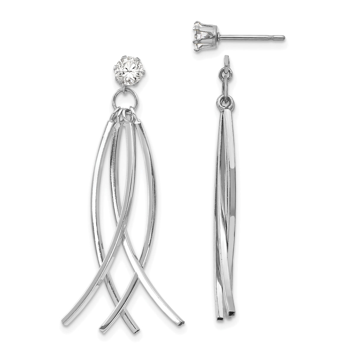 14k White Gold Curved Dangles with CZ Stud Earring Jackets