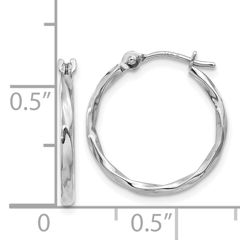 14k White Gold Twisted Hoop Earrings