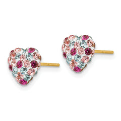 14K Post Multi-colored 8mm Crystal Heart Earrings