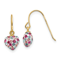 14k Multi-colored Crystal Heart Dangle Earrings