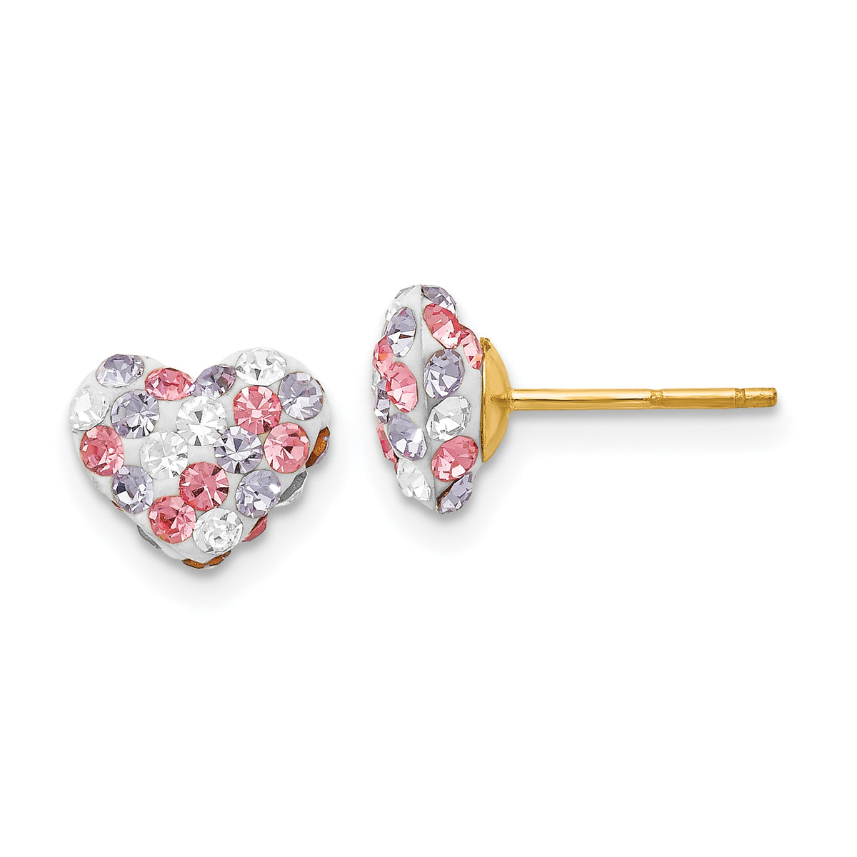 14k Multicolored Crystal 8mm Heart Post Earrings