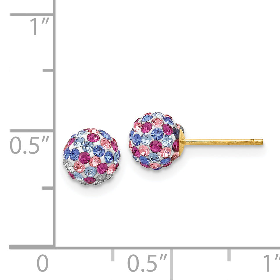 14k Post 6mm Blue Pink Multi Crystal Ball Earrings