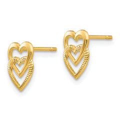 14K Yellow Gold Polished Double Heart Post Earrings