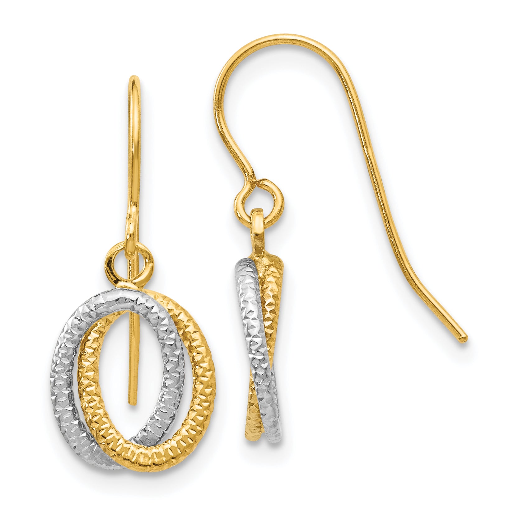 14k Two-tone Textured Fancy Dangle Earrings