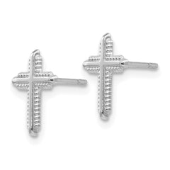 14K White Gold Polished Cross Post Earrings