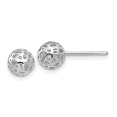 14K White Gold Fancy Ball Post Earrings