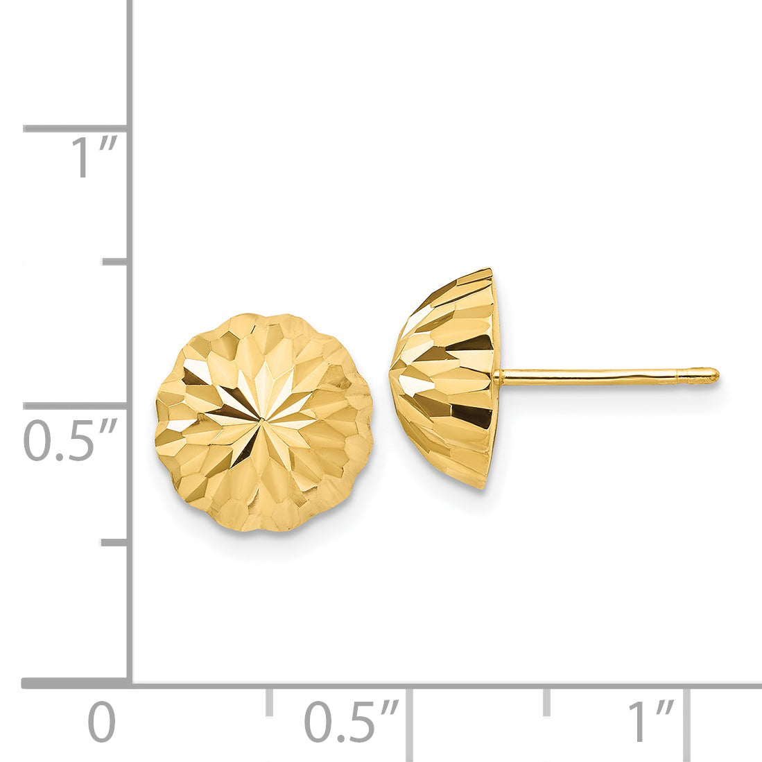 14k Gold Diamond-cut 10mm Domed Post Earrings