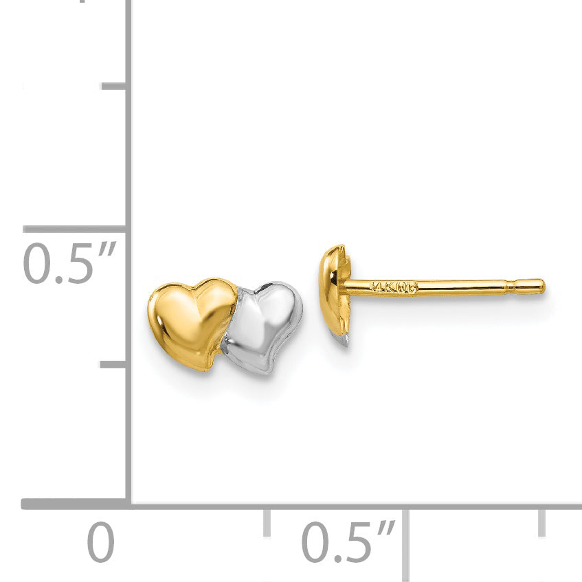 14k with Rhodium Polished Heart Post Earrings