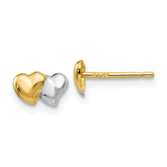 14k with Rhodium Polished Heart Post Earrings