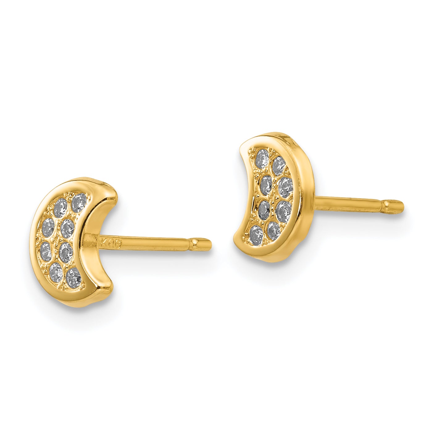 14k Polished CZ Moon Post Earrings