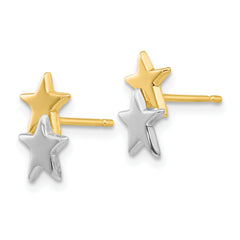 14k with Rhodium Polished Star Post Earrings