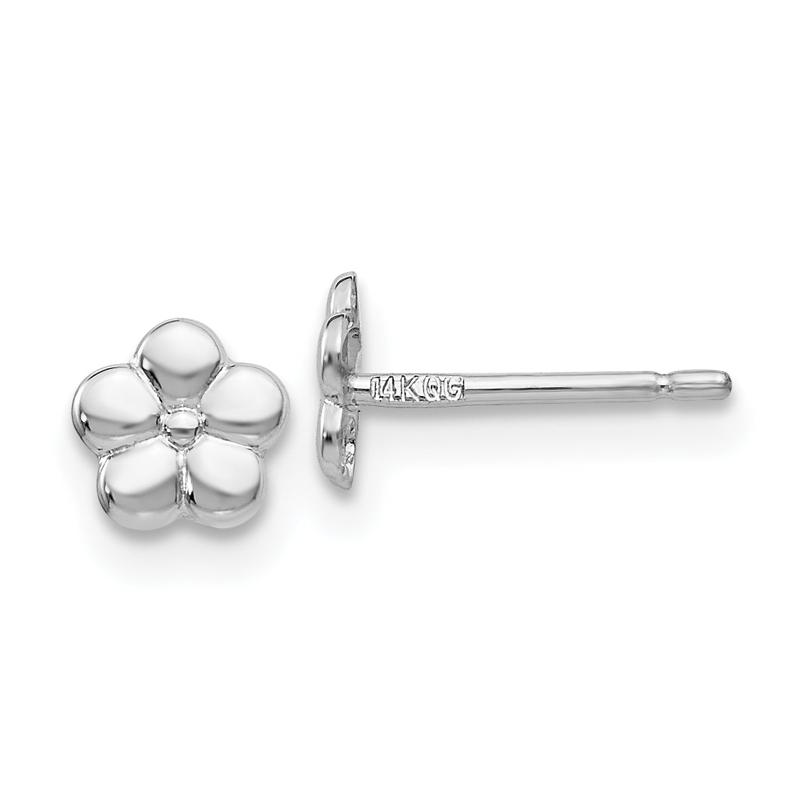 14k White Polished Flower Post Earrings