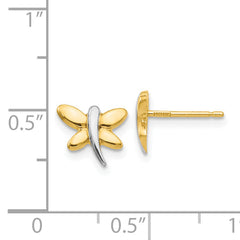 14k with Rhodium Polished Dragonfly Post Earrings