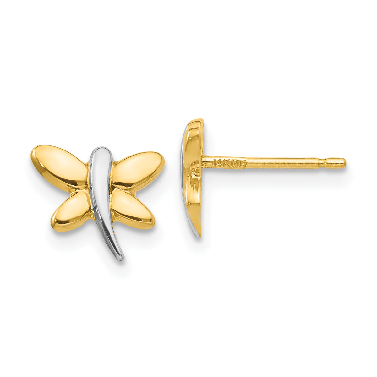 14k with Rhodium Polished Dragonfly Post Earrings