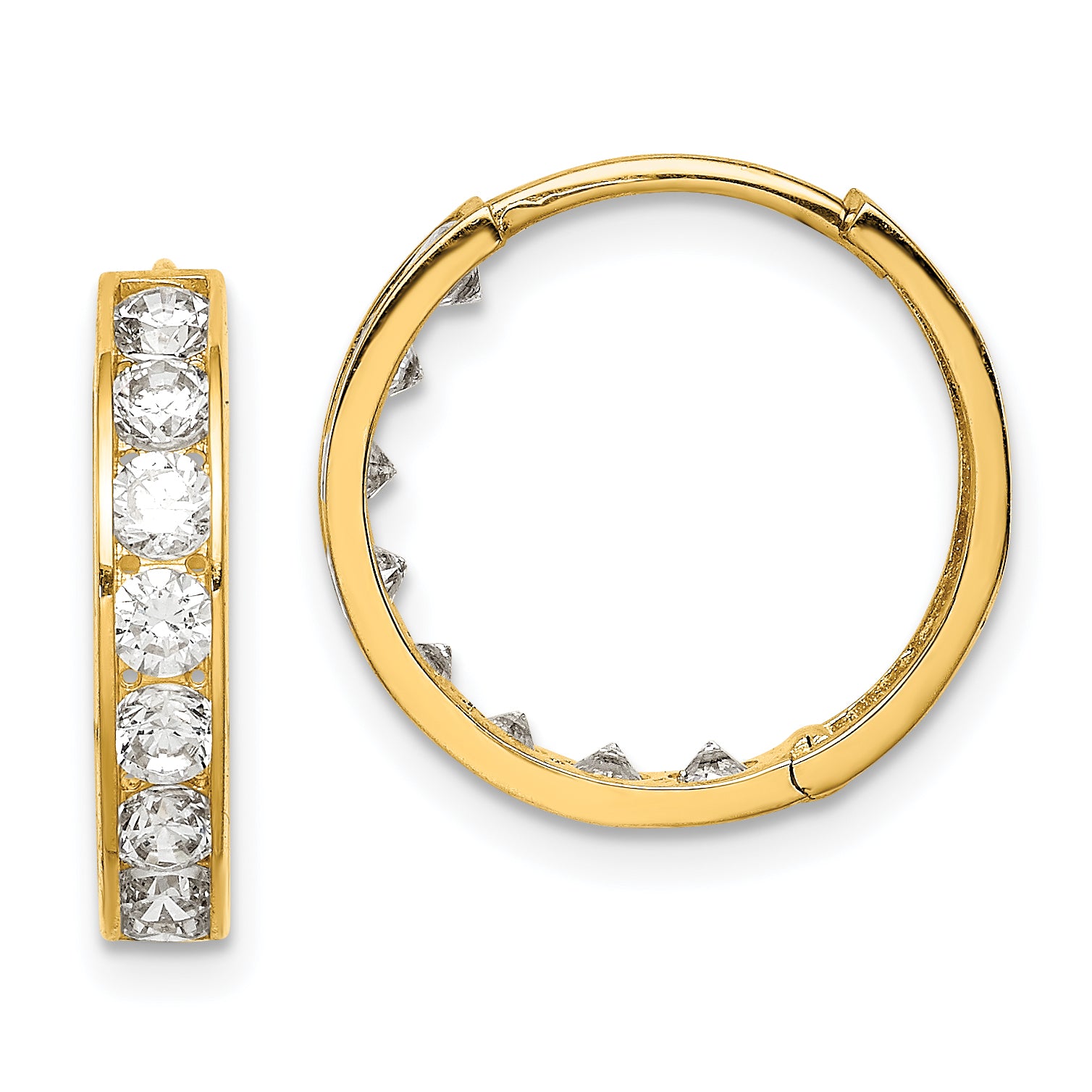 14K CZ Hinged Hoop Earrings