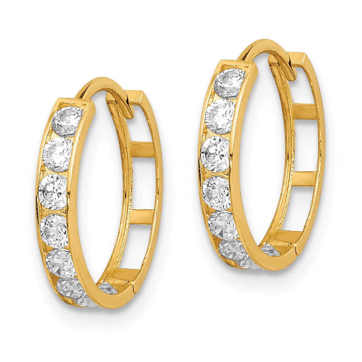 14K CZ Hinged Hoop Earrings