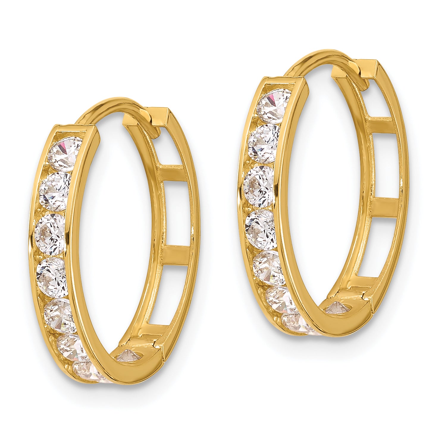 14K CZ Hinged Hoop Earrings