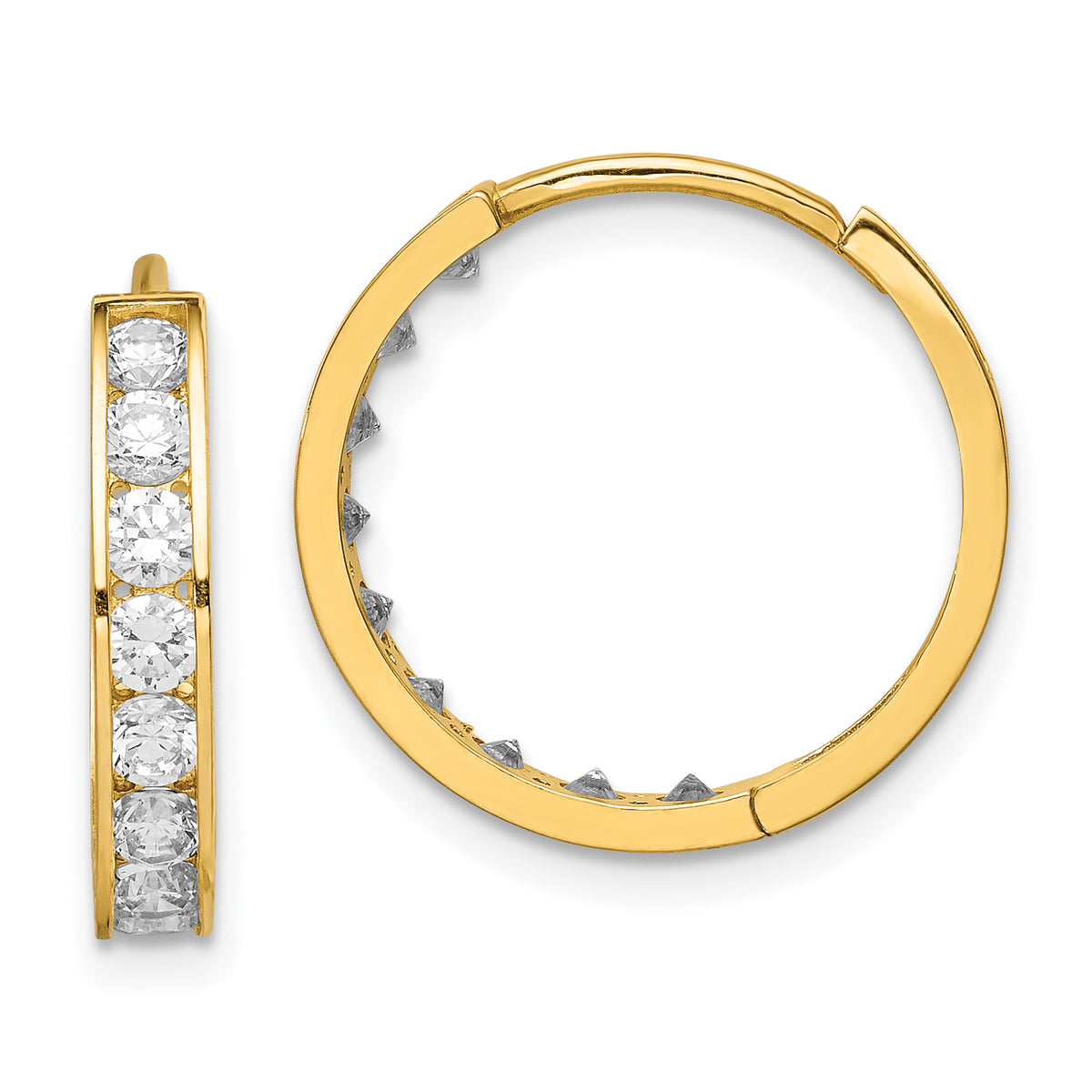 14K CZ Hinged Hoop Earrings