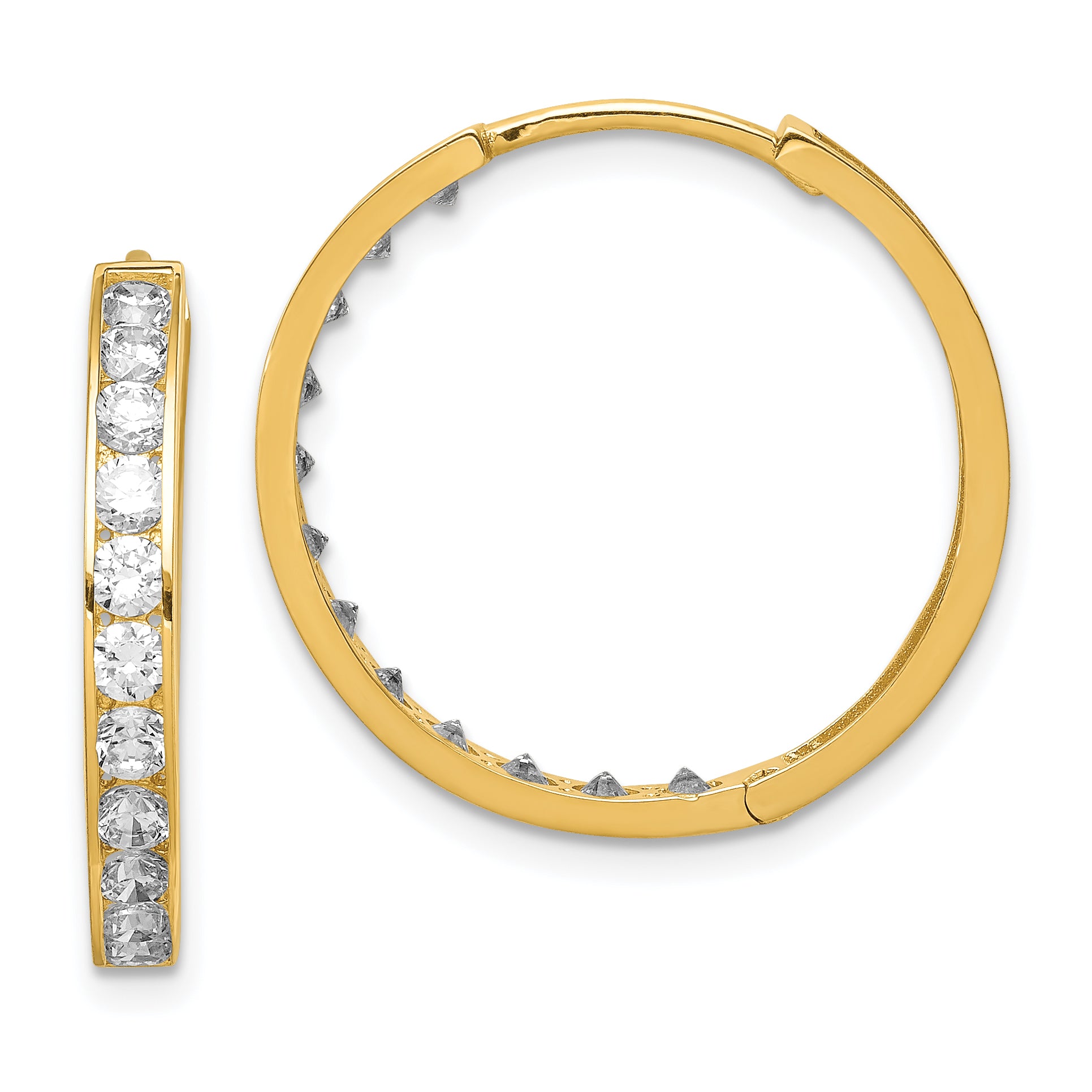 14K CZ Hinged Hoop Earrings