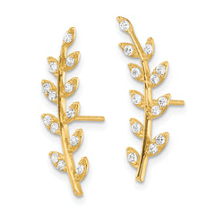 14K CZ Fern Ear Climber Earrings