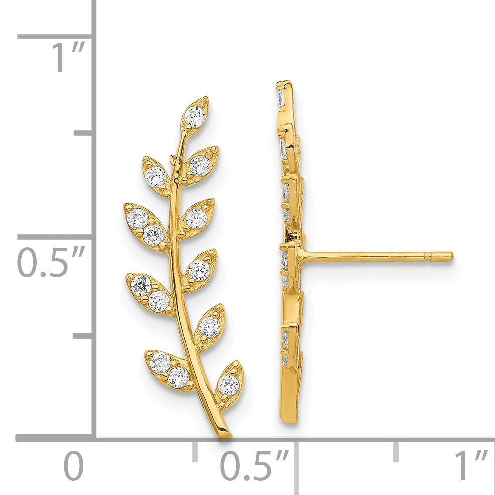 14K CZ Fern Ear Climber Earrings