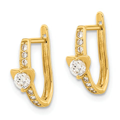 14K Polished CZ Heart Hoop Earrings