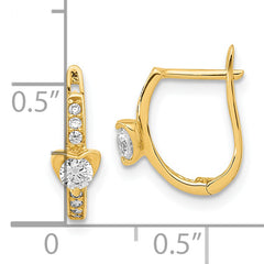 14K Polished CZ Heart Hoop Earrings