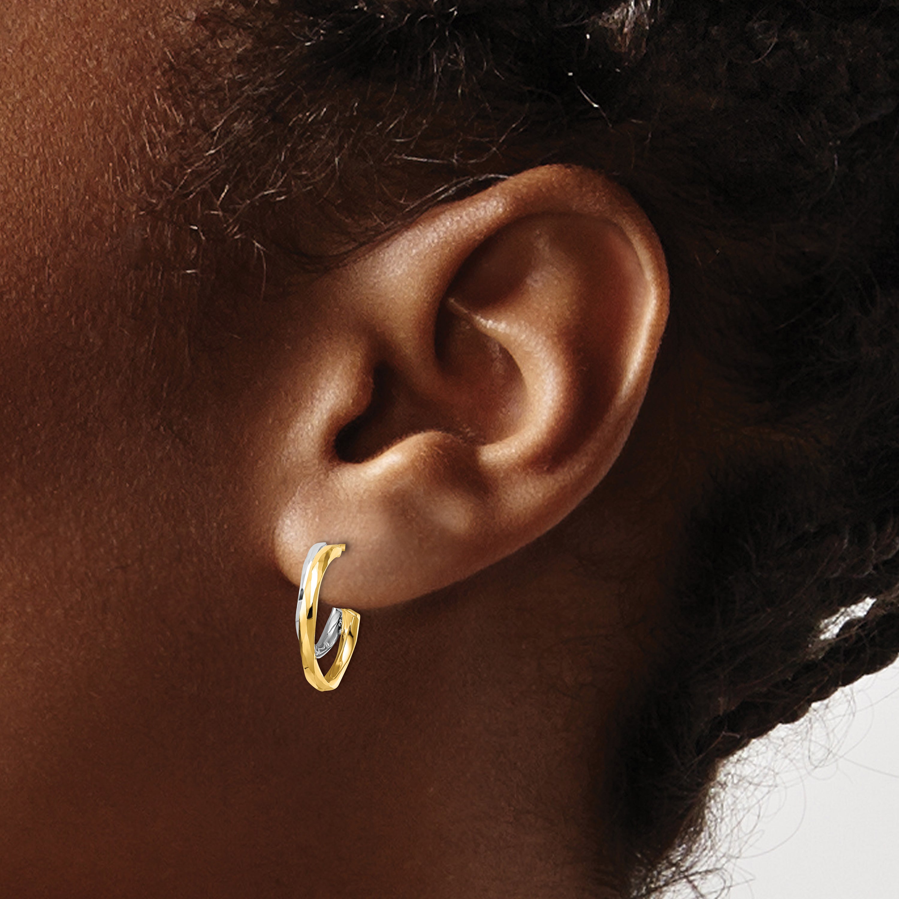 14k w/White Rhodium D/C J-Hoop Earrings