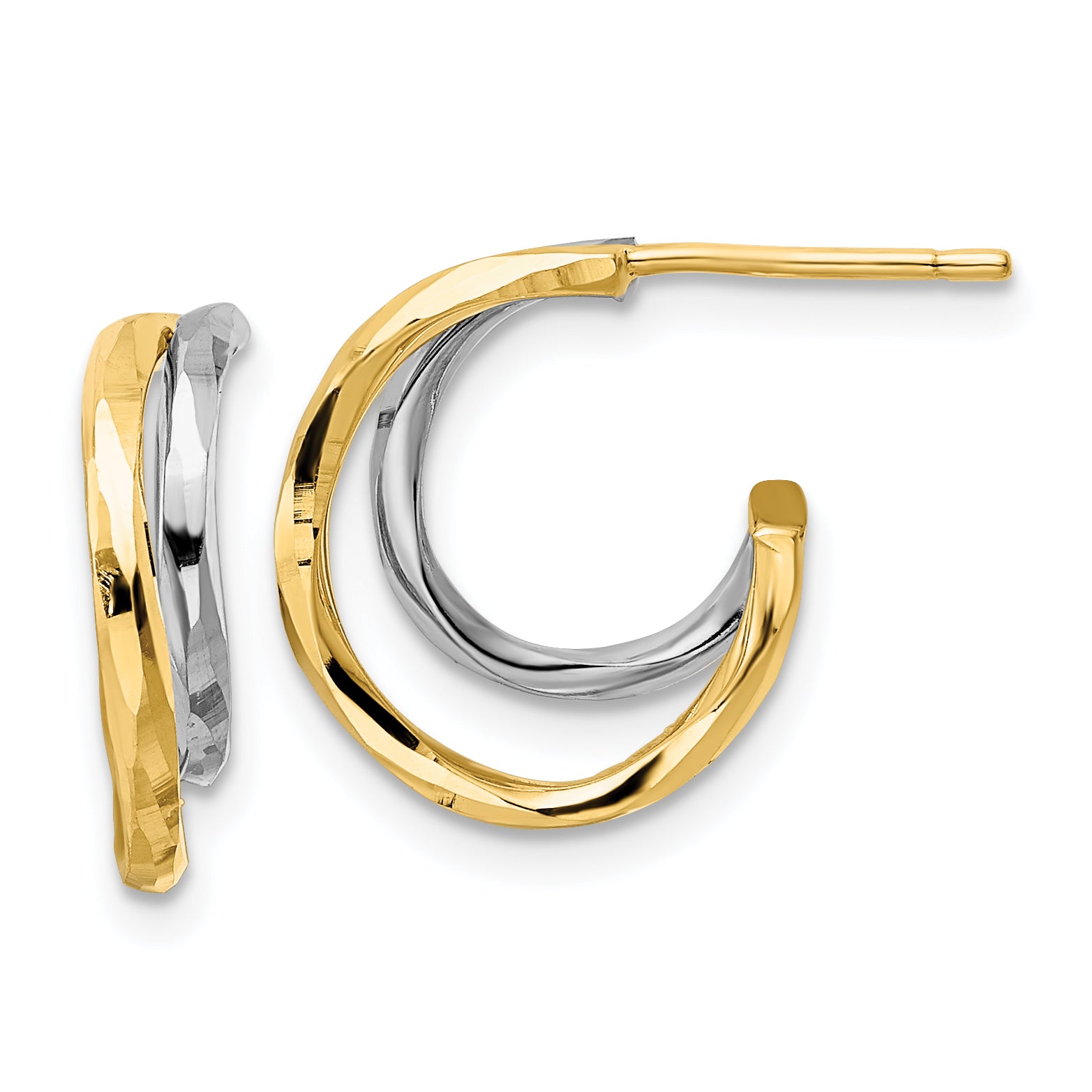 14k w/White Rhodium D/C J-Hoop Earrings