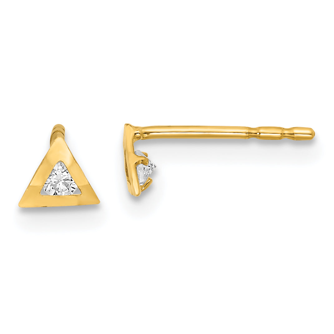 14K Polished Triangle with CZ Post Earrings