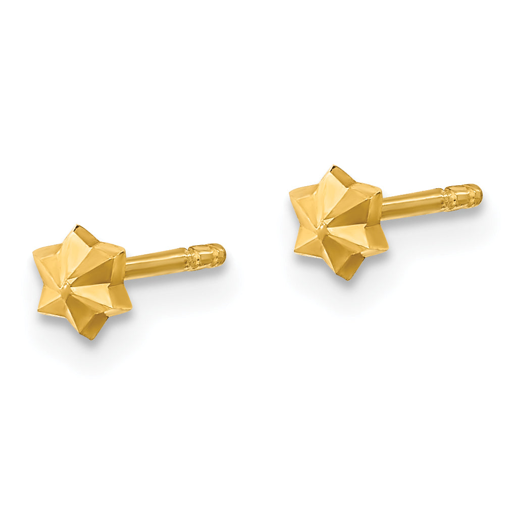 14K Polished Diamond Cut Star Post Earrings