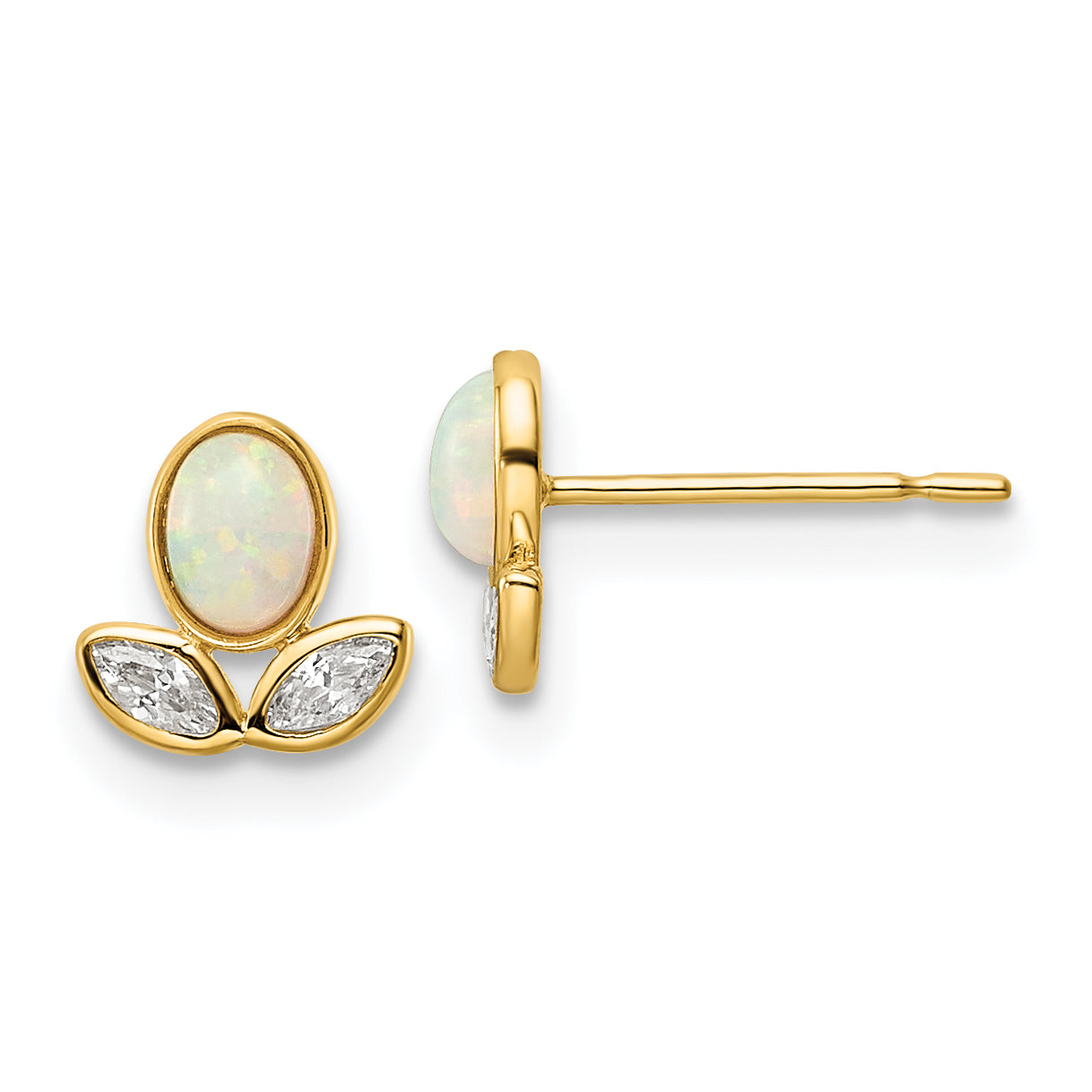 14k CZ & Created Opal Post Earrings