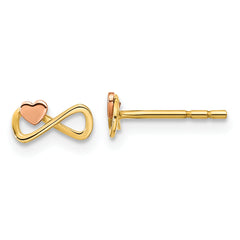 14K Two-tone Infinity with Heart Post Earrings