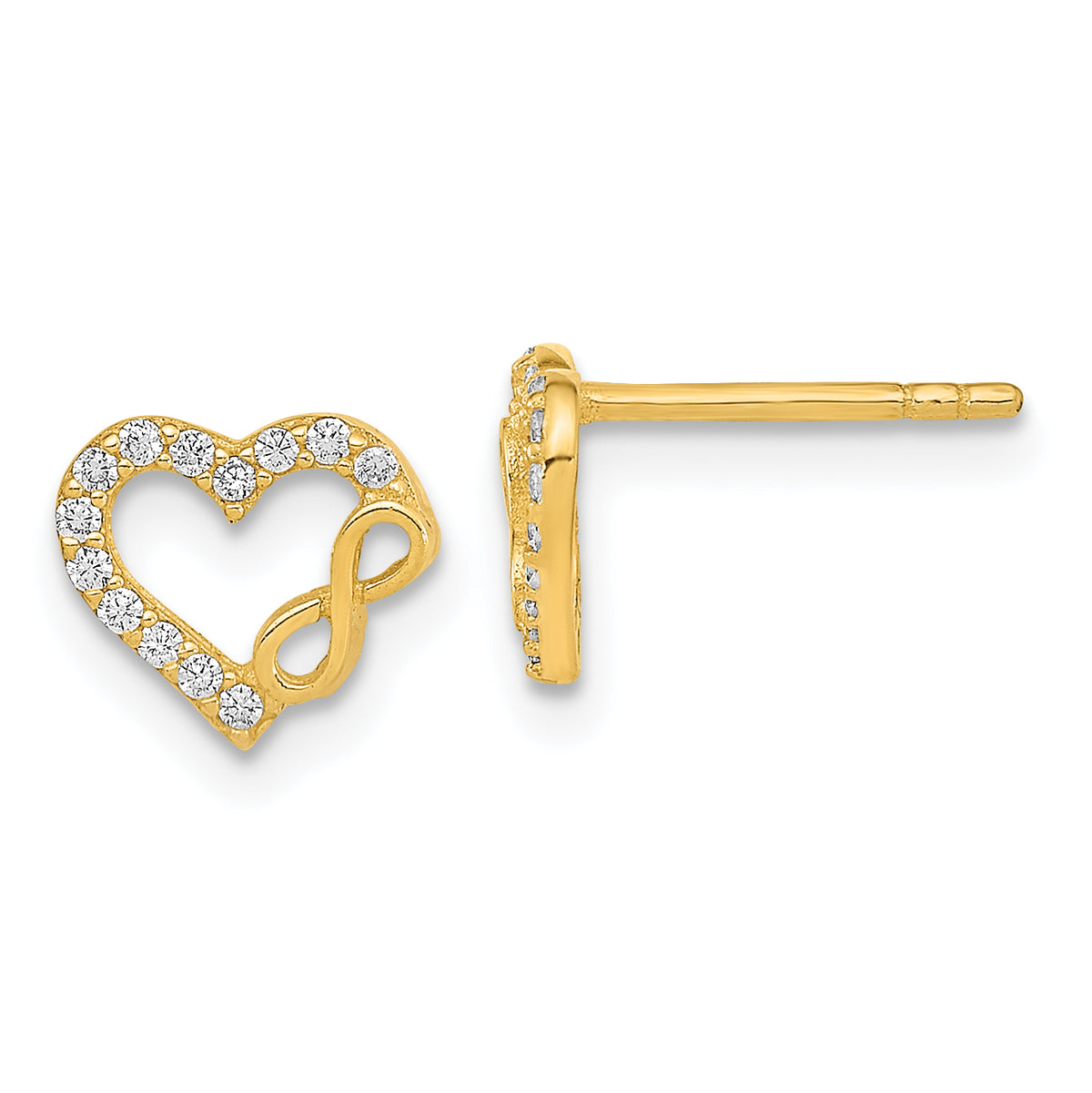 14K Polished Cut Out Heart and Infinity Sign CZ Post Earrings