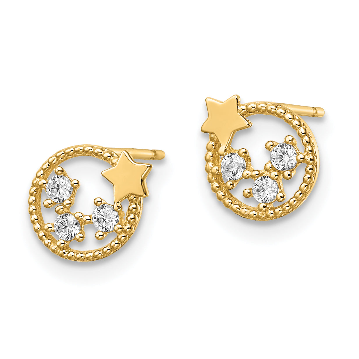 14k CZ Stars Post Earrings